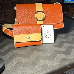 Tan Leather Shoulder Bag w/matching wallet. A high fashion item with dust cover